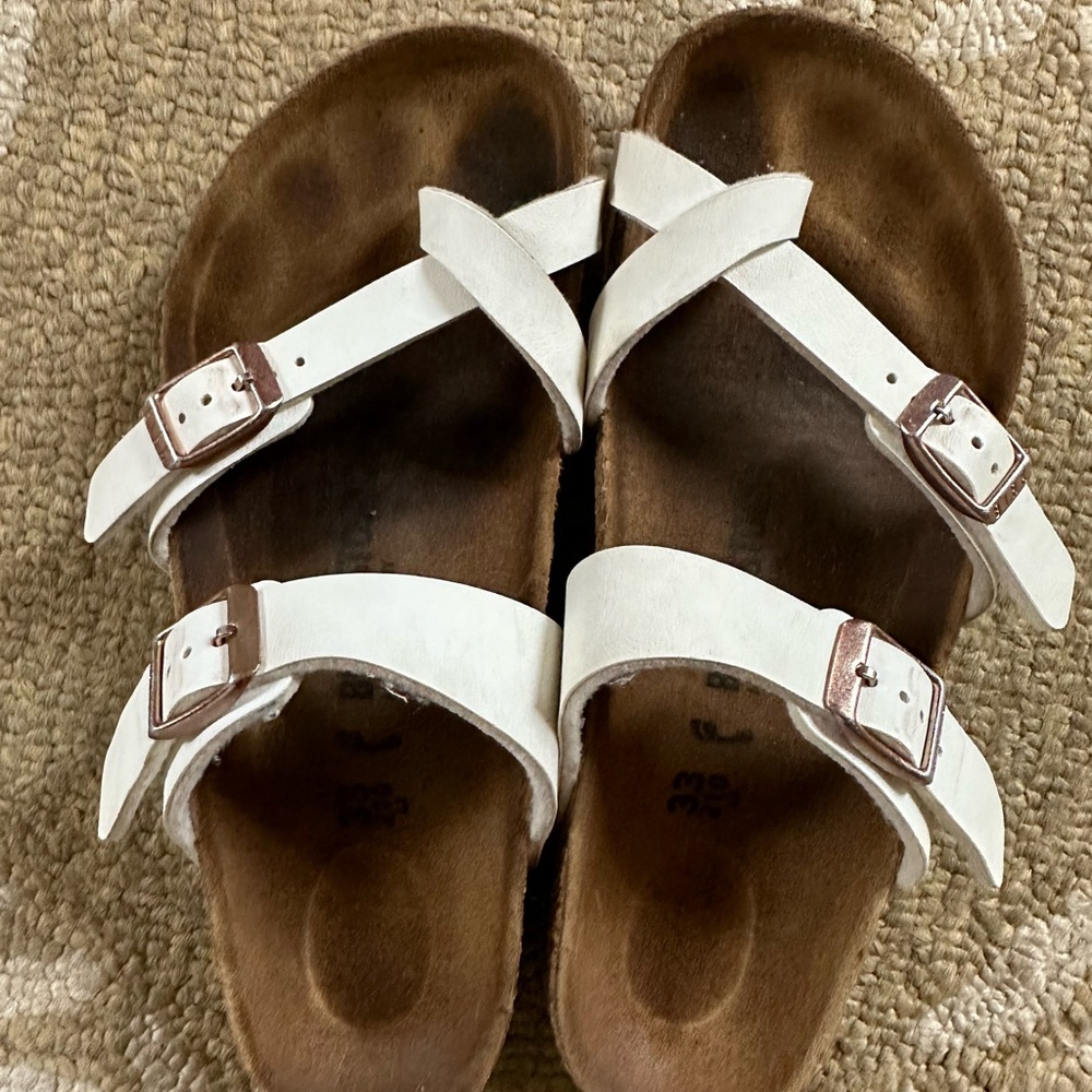 Birkenstock Mayari Kids White BIRKO-FLOR Sandals Toe Loop Comfort  Size 33 US 2